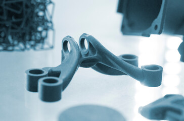 Object printed on a 3D printer from molten plastic powder. Different model printed on 3D printer...