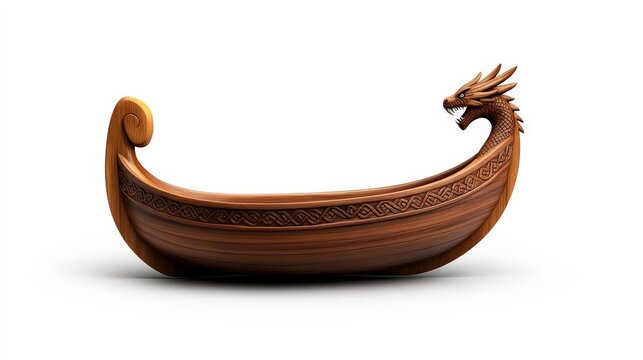 Viking Dragon Ship: A majestic wooden longship, intricately carved with a fearsome dragon head at the prow, evokes the spirit of ancient Norse seafaring adventures. 