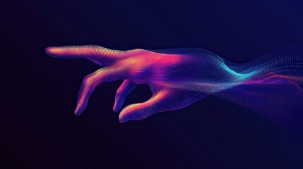 Obraz premium Technological Connection - Abstract Digital Wave with Hand Shape Vector on Dark Blue Background