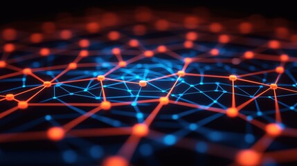 Abstract Network Connection   Blue and Orange Lines on Black Background
