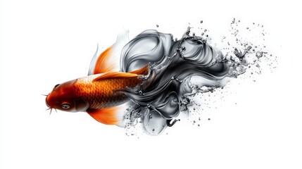 Koi Fish in Abstract Ink Explosion 
