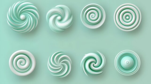 Spiraling Elegance - Minimalist Volute Spiral Icon Vector Set on Soft Mint Green Background