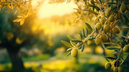 Obraz premium Vibrant Olives in Picturesque Grove: Close-Up of Delectable Olives with Cinematic Lighting and Lush Greenery