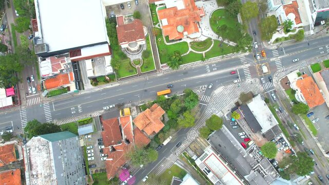 Center of the Batel neighborhood, in the city of Curitiba, state of Paran&aacute;, southern Brazil, aerial drone tour between the buildings