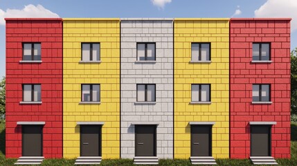 Obraz premium Colorful Townhouses with Brick Facade and Black Doors Exterior Design