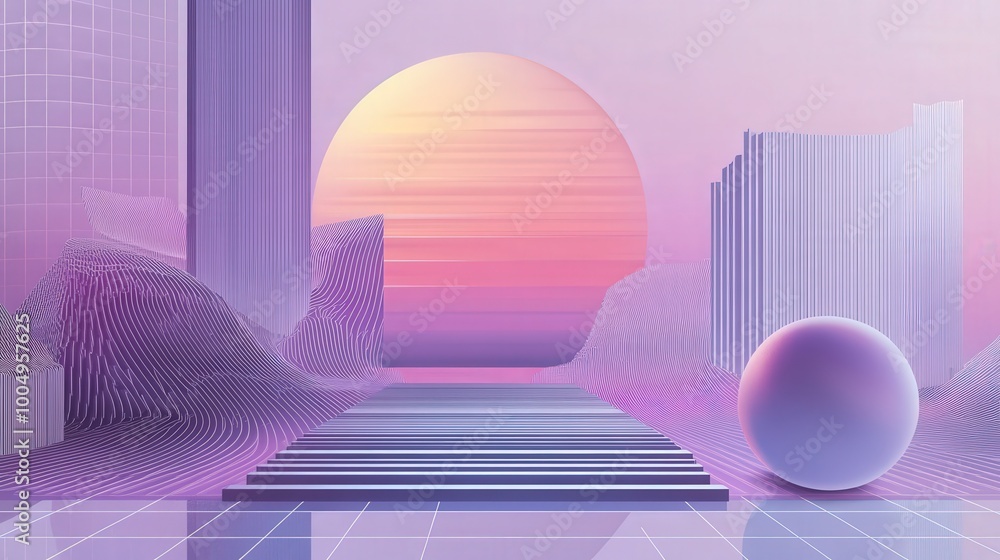 Poster futuristic technology abstract vector illustration with geometric patterns and gradients on pastel b