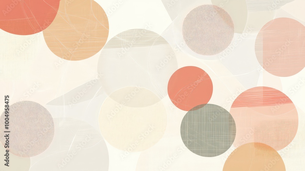 Poster minimal geometric background with circles and lines in muted pastel tones for versatile design appli