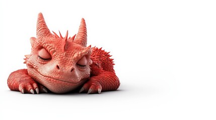 Sleepy Dragon: A cute, red, cartoon dragon is fast asleep on a white background. This image is perfect for children's books, websites, and social media. The dragon is a symbol of strength, power.