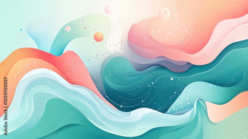 Poster fluid gradient organic header illustration with generative ai technology on pastel aqua background