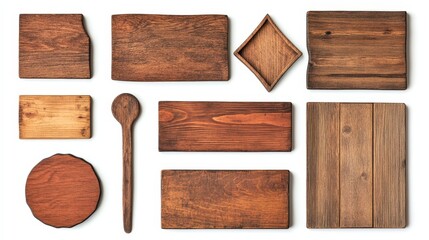 Organic Wooden Signs Collection - Textured Warm Tones on White Background