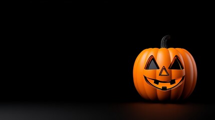 Smiling Pumpkin on Black: A friendly jack-o'-lantern with a classic carved grin sits on a dark background, ready to light up your Halloween celebrations.  A simple, inviting image perfect for banners.