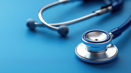 Medical stethoscope laying on a blue surface, representing the tools of healthcare professionals and patient care.