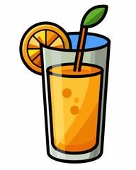 Vector illustration of a glass of orange juice with orange slice and a straw. stock illustration
