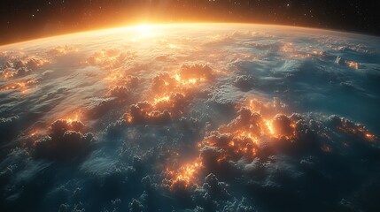 Fototapeta premium Burning Earth in Space, Dramatic Climate Change Illustration