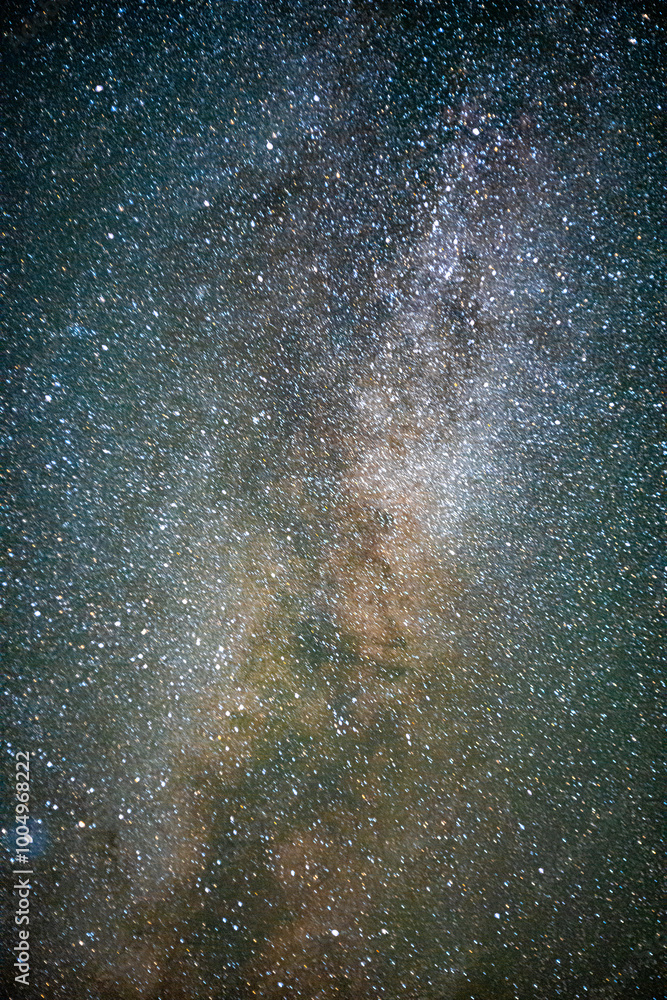 Wall mural space with galaxy . milky way on the blue sky .dark and cold night at summer . trees on the backgoun
