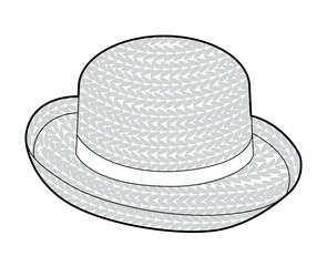 Breton Kettle Brim Straw Hat with. Head Fashion accessory cap clothing technical illustration. Vector headgear for Men, women, unisex style, flat template CAD mockup sketch outline isolated