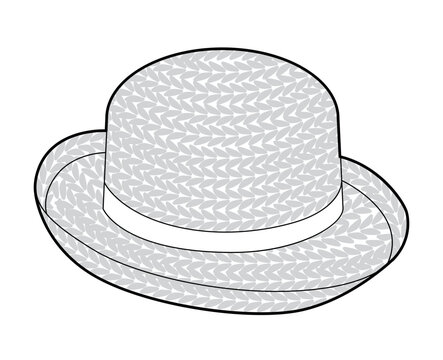recommend clip art: Breton Kettle Brim Straw Hat with. Head Fashion accessory cap clothing technical illustration. Vector headgear for Men, women, unisex style, flat template CAD mockup sketch outline isolated