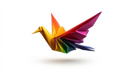 Naklejka premium Rainbow Origami Bird in Flight 