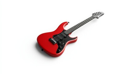 Red Electric Guitar: A sleek, crimson electric guitar with a black pickguard and silver hardware, ready to rock. The guitar is isolated on a white background.