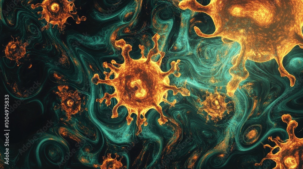 Poster mesmerizing abstract pattern of swirling viruses or diseases, creating a captivating design against 
