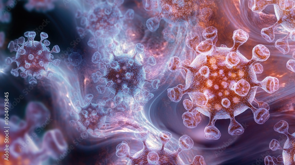 Poster mesmerizing abstract pattern of swirling viruses or diseases, creating a captivating design against 