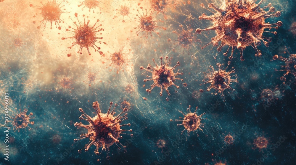 Poster mesmerizing abstract pattern of viruses spreading across a dynamic background, creating a visually c