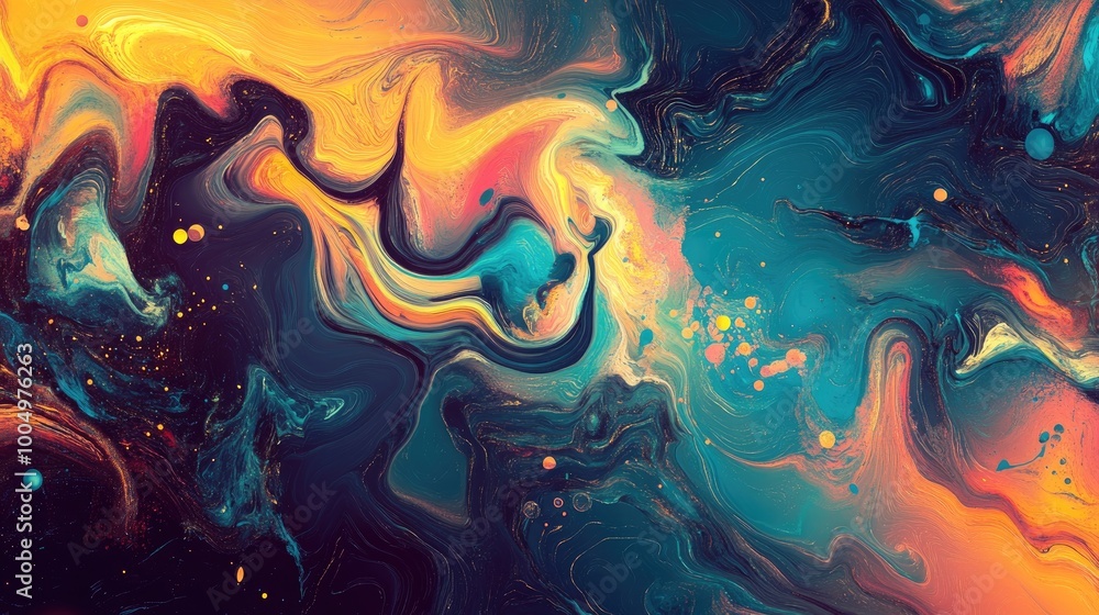 Poster stunning abstract pattern representing viral spread, with swirling shapes forming a captivating desi