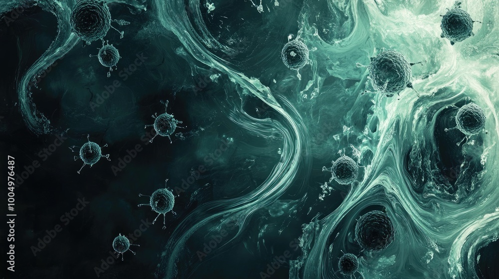 Aufkleber swirling patterns of viral spread forming a captivating abstract design on a dynamic background, sym