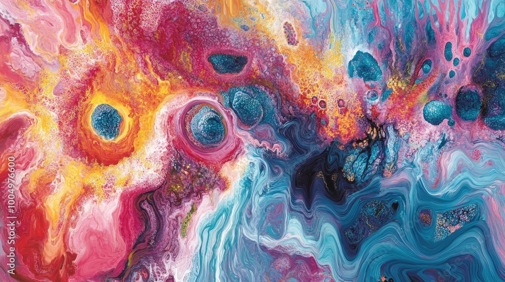 Poster swirling patterns representing viral spread, set against a vibrant dynamic backdrop, creating a stun