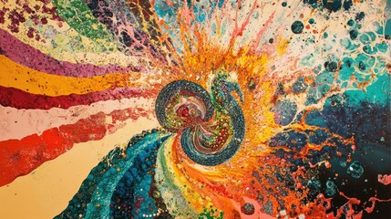 Swirling patterns representing viral spread, set against a vibrant dynamic backdrop, creating a stunning abstract depiction of disease