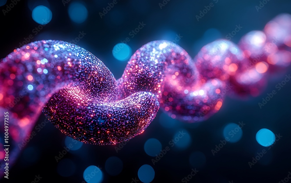 Poster abstract 3d render of a glowing pink helix with bokeh lights in background