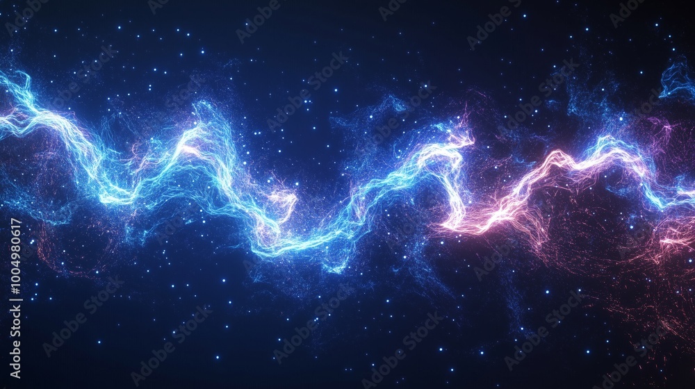 Poster colorful waves of light move across a dark, starry backdrop, creating a mesmerizing cosmic effect th