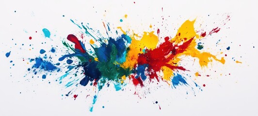 Paint splatter effect with a mix of vibrant hues reds, blues, yellows, and greens