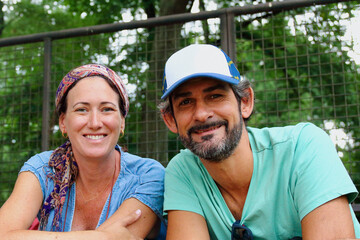 Joyful couple's portrait taken in Central Park in NYC.