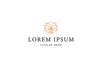 palm tree logo with circle shape in line art design style