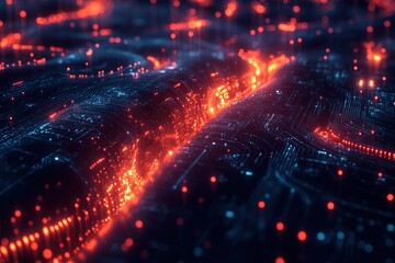 Obraz premium Abstract Digital Circuitry with Glowing Red Lines