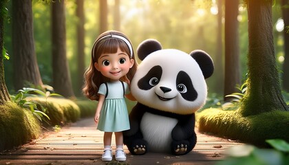 little girl and panda