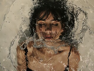 Woman Submerged in Water: A Hyperrealistic Portrait