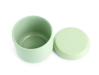 Jar for bathroom accessories on white background