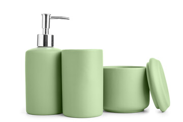 Set of bath supplies on white background