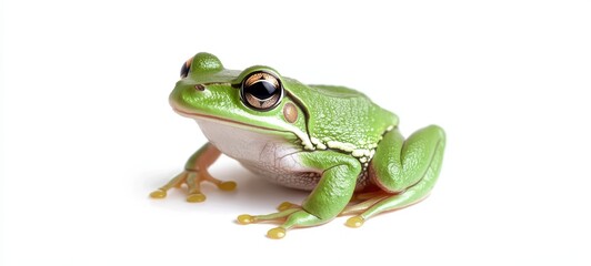 Obraz premium A vibrant green frog poised on a white background