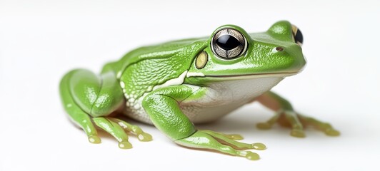 Obraz premium A vibrant green frog poised on a white background