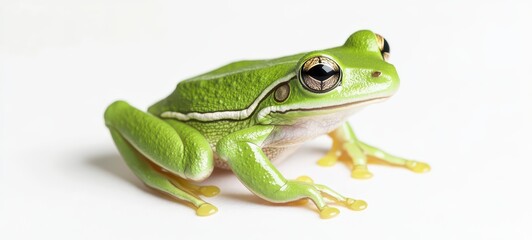 Obraz premium A vibrant green frog poised on a white background