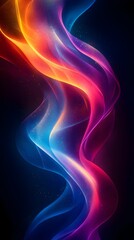 Abstract colorful glowing waves flow against a dark background, creating a dynamic and mesmerizing effect.