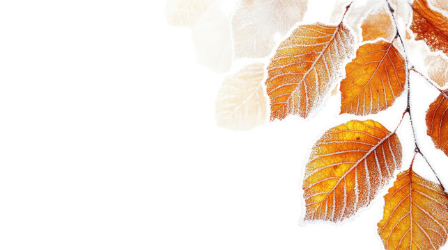 leaves with frost on a transparent background