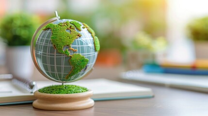 A colorful globe on a desk, symbolizing geography, education, and the exploration of our planet's diverse landscapes.
