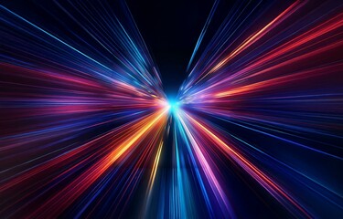 Obraz premium Abstract glowing lines of light radiate outwards from a central point against a black background.