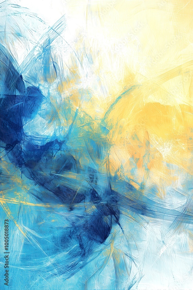 Aufkleber abstract blue and yellow brushstrokes creating a dynamic and vibrant visual effect.