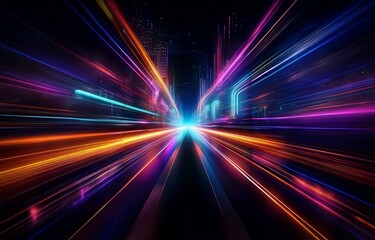 Abstract digital art featuring a vibrant, colorful depiction of a highway.