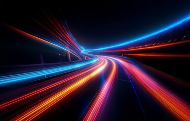 Fototapeta premium Abstract light trails form a swirling, glowing path on a dark background.